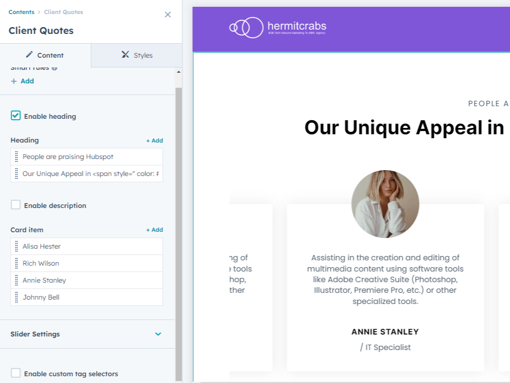 Content Customization Option.