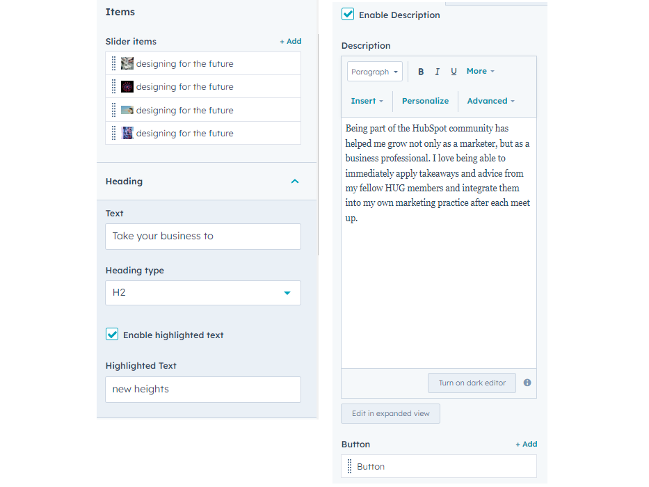 Content Customization Option