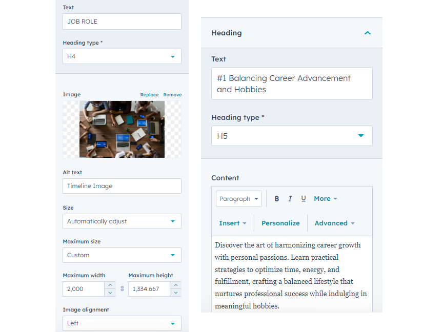 Timeline Items Repeater Fields
