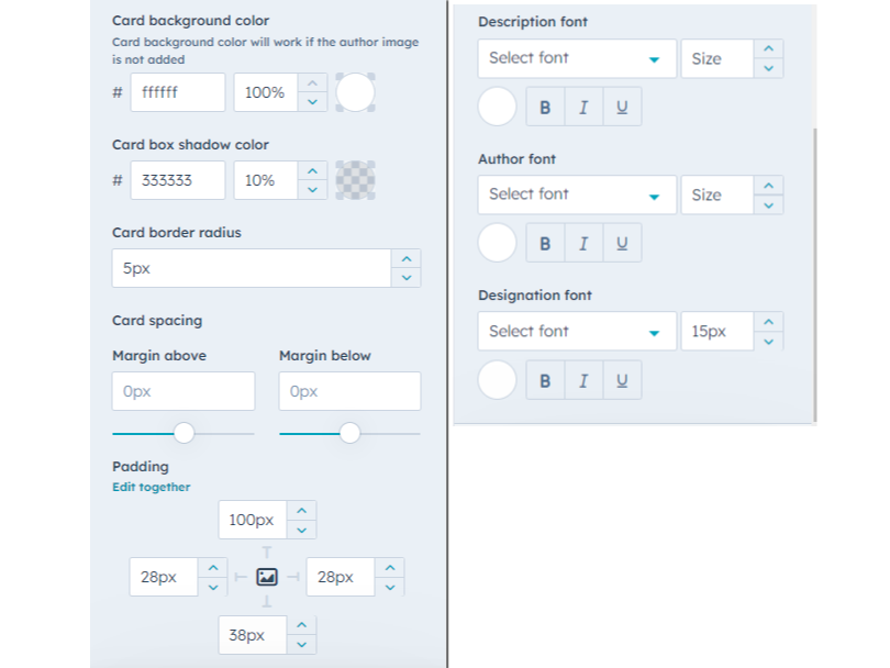 Card Item Style Fields