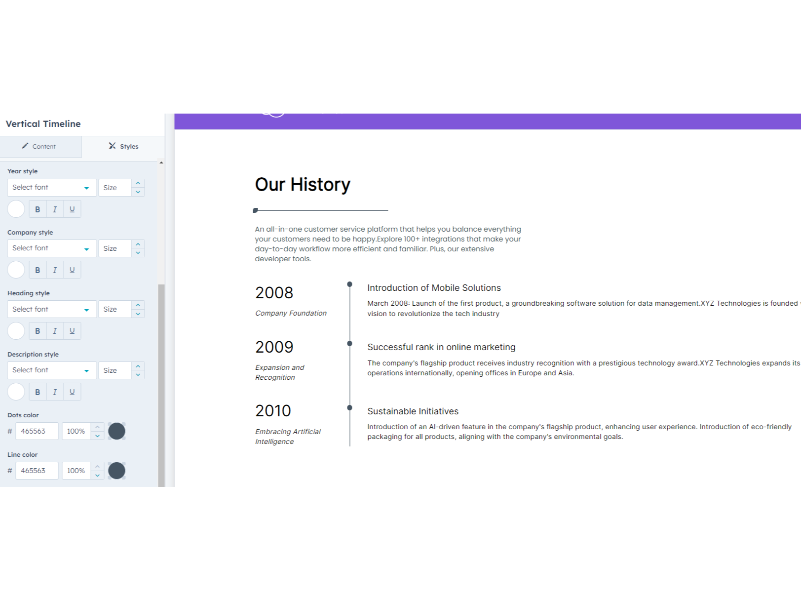 Full control over timeline styles